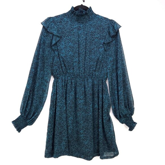 Spirit Of Grace Prairie Short Dress Long Sleeve Smocked Neck Medium Leopard - Picture 1 of 11